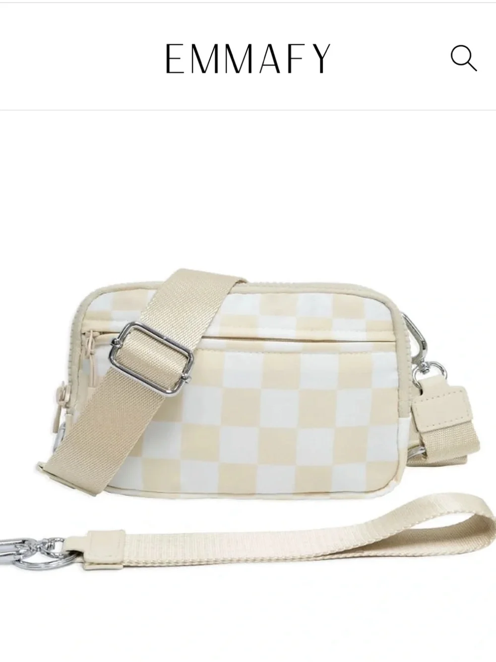 New Emmafy tan checkered crossbody/wristlet bag
